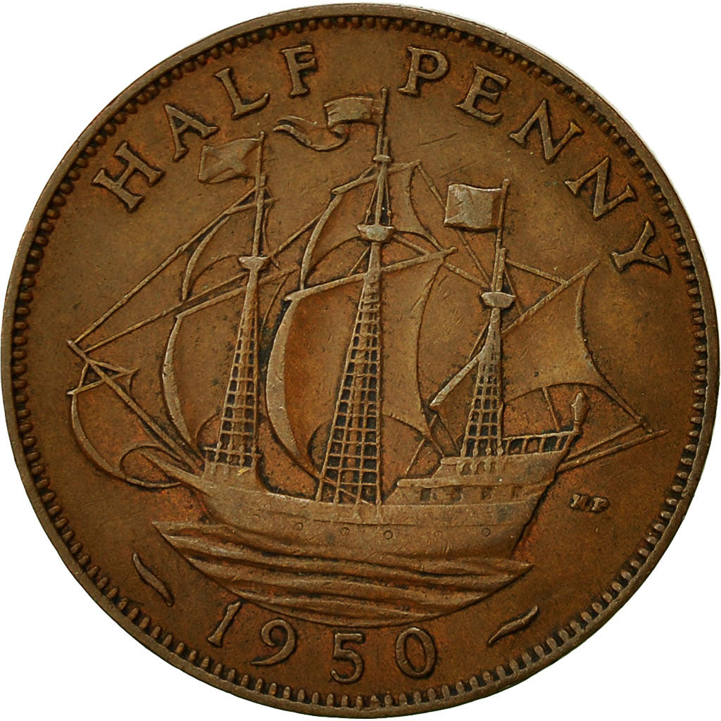 Gran Bretagna, George VI, 1/2 Penny, 1950, BB, Bronzo, KM:868