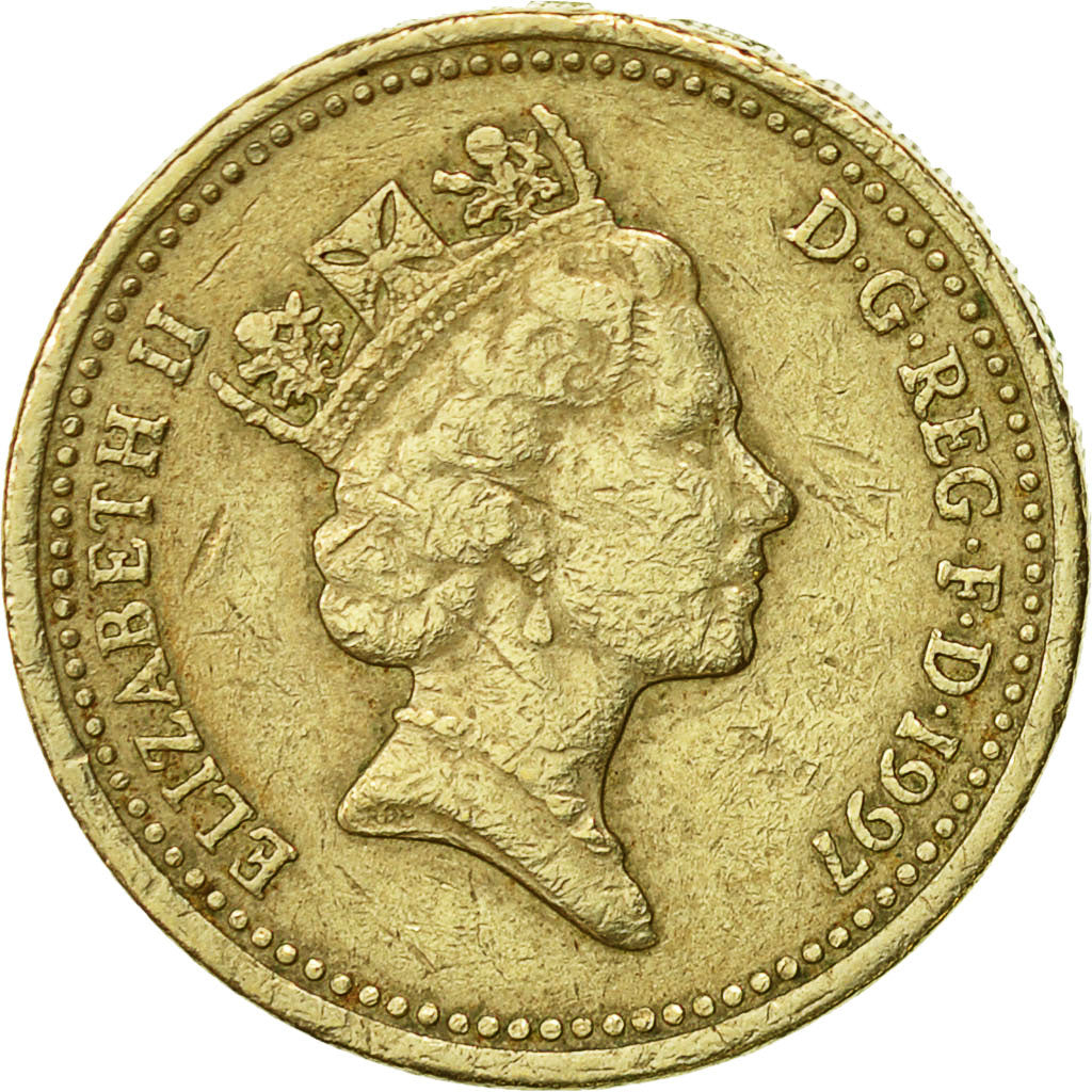 Great Britain, Elizabeth II, Pound, 1997, VF(30-35), Nickel-brass, KM:975