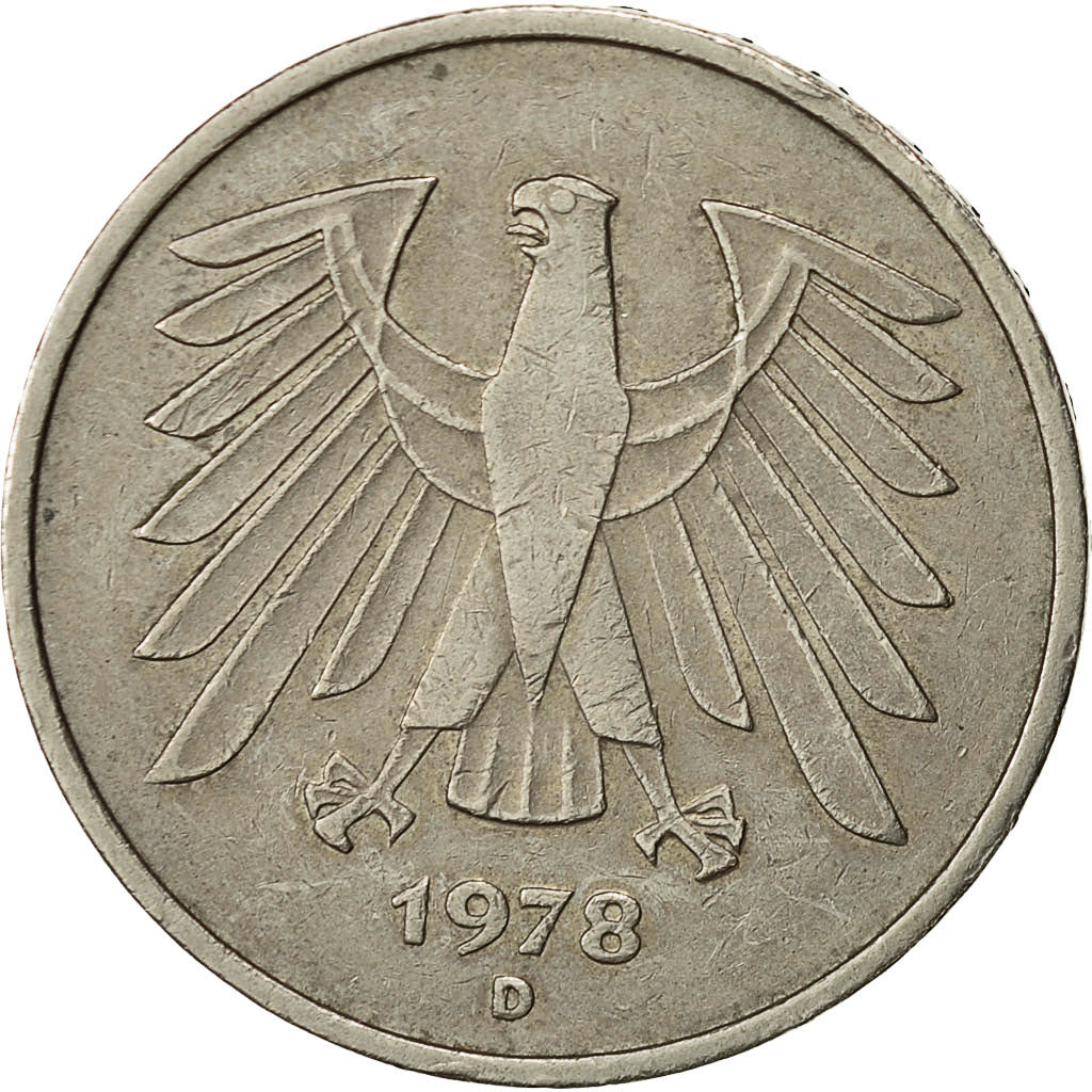 GERMANY - FEDERAL REPUBLIC, 5 Mark, 1978, Munich, EF(40-45), Copper-Nickel Clad