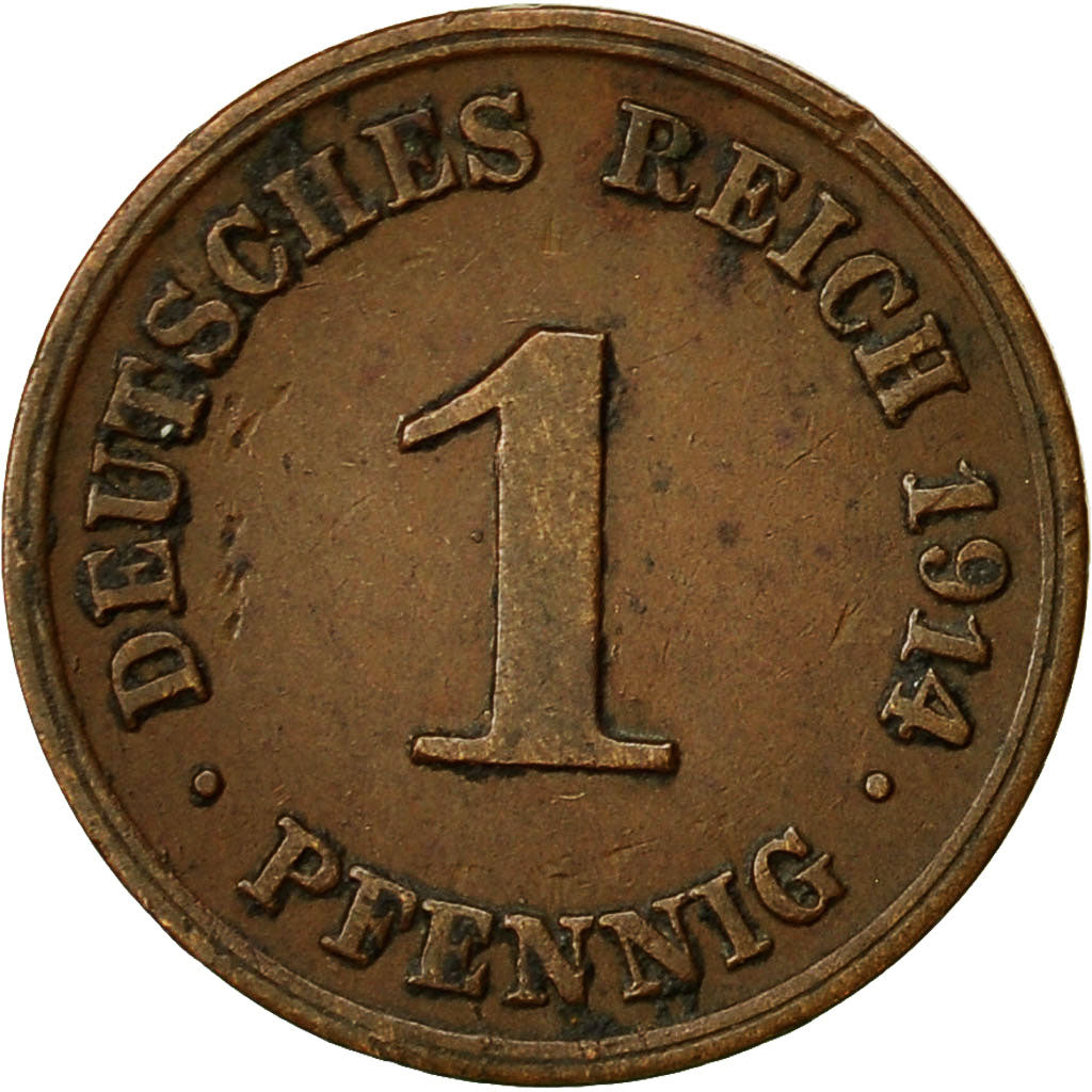 GERMANY - EMPIRE, Wilhelm II, Pfennig, 1914, Munich, EF(40-45), Copper, KM:10