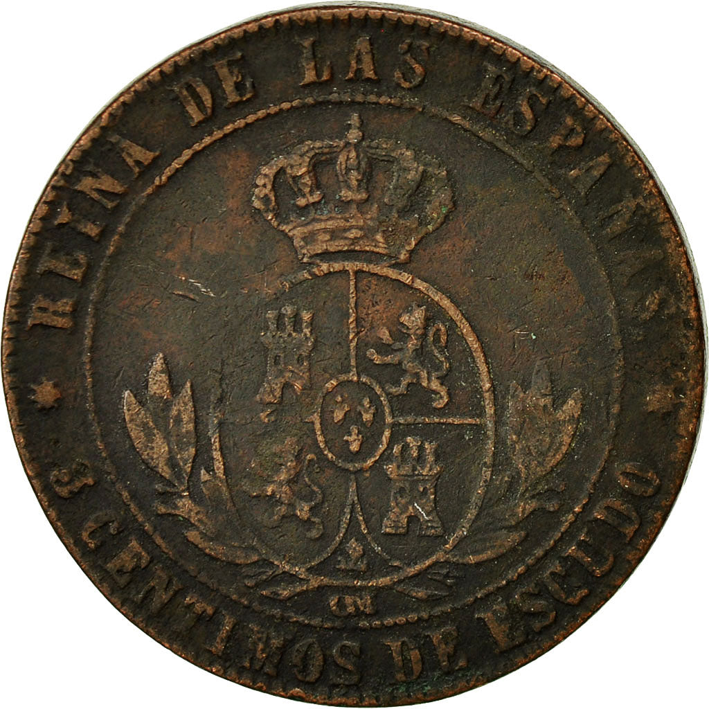 Spain, Isabel II, 5 Centimos, 1868, Madrid, VG(8-10), Copper, KM:635.1