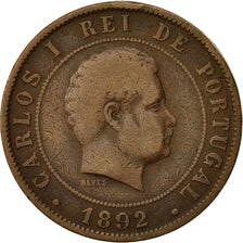 Portugal, Carlos I, 20 Reis, 1892, MBC, Bronce, KM:533