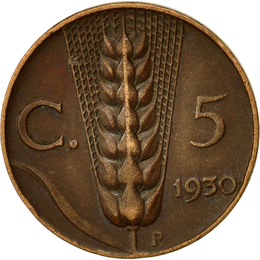 Italy, Vittorio Emanuele III, 5 Centesimi, 1930, Rome, AU(50-53), Bronze, KM:59