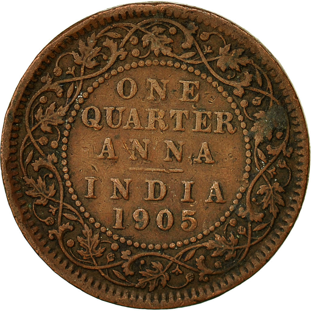 INDIA - BRITANNICA, Edward VII, 1/4 Anna, 1905, Calcutta, MB+, Rame, KM:501