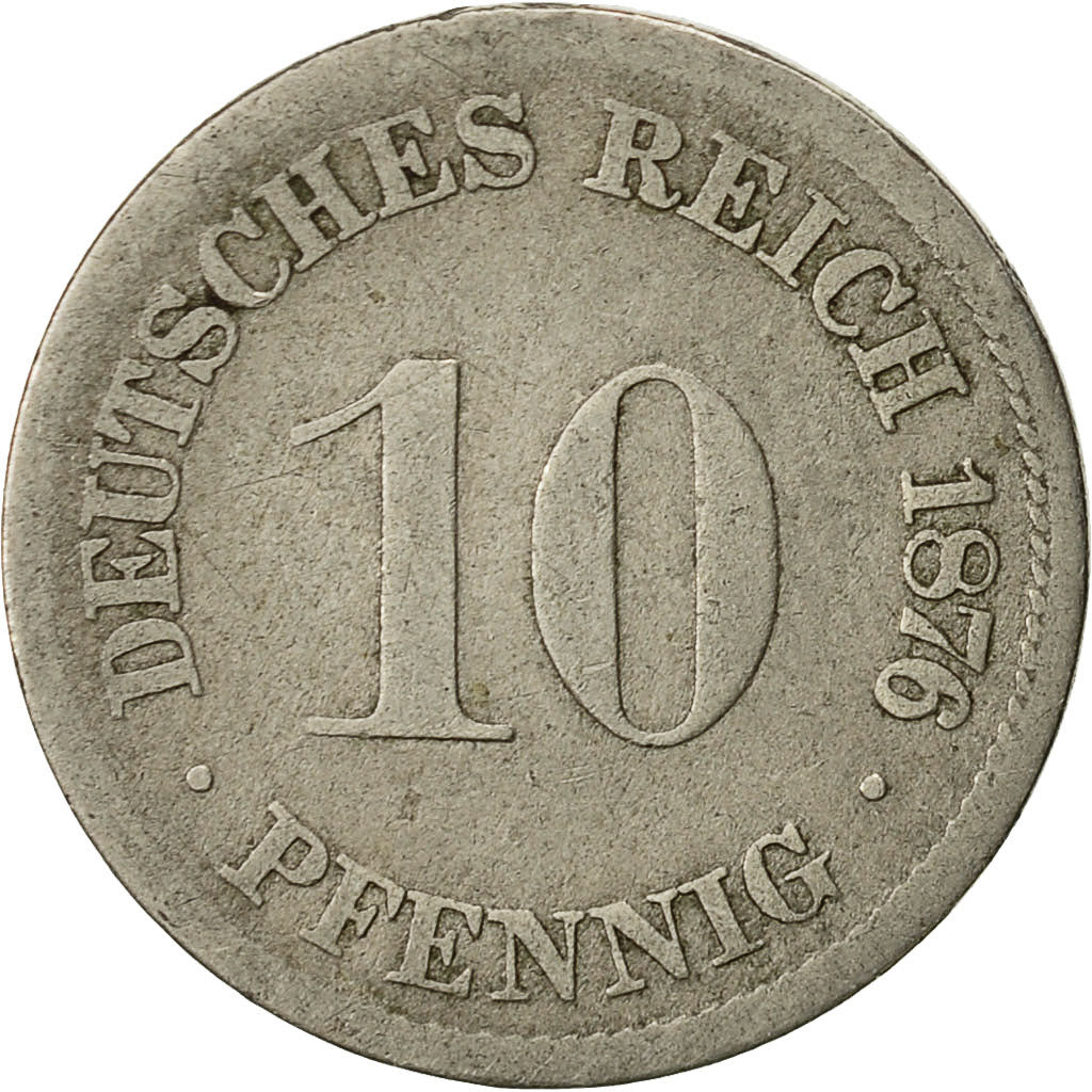 GERMANY - EMPIRE, Wilhelm I, 10 Pfennig, 1876, Munich, TB+, Copper-nickel, KM:4