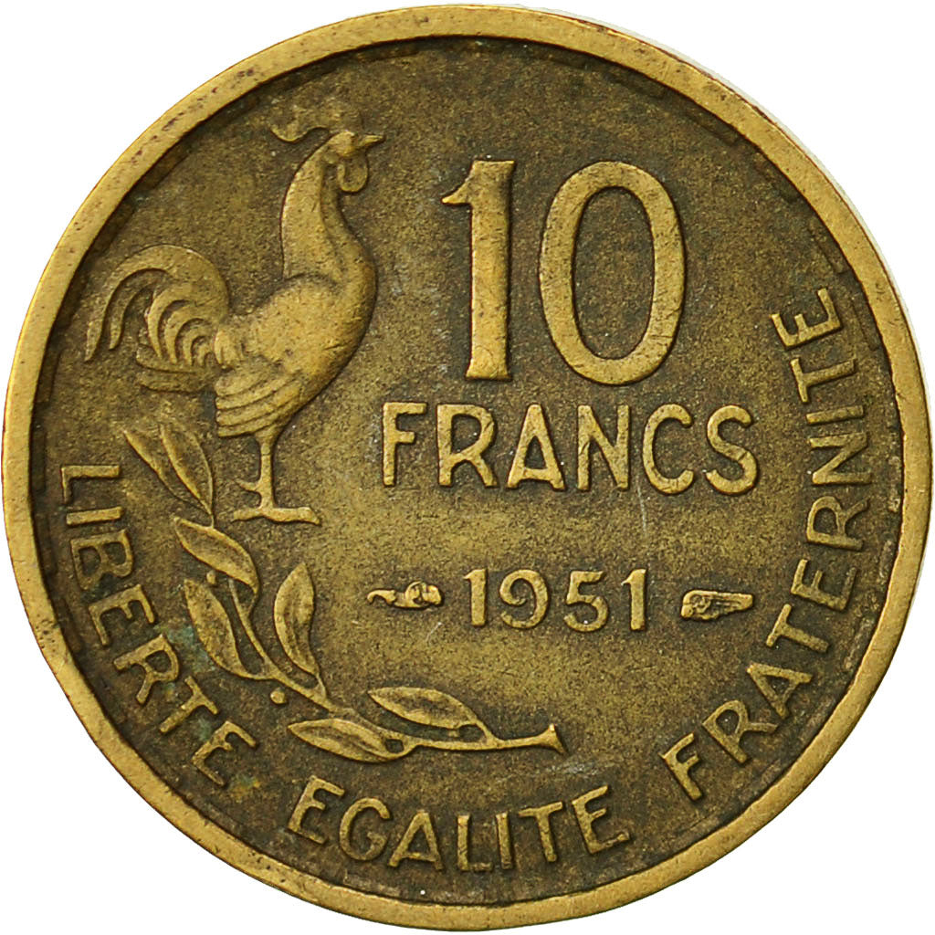 Francia, Guiraud, 10 Francs, 1951, Paris, BB, Alluminio-bronzo, KM:915.1