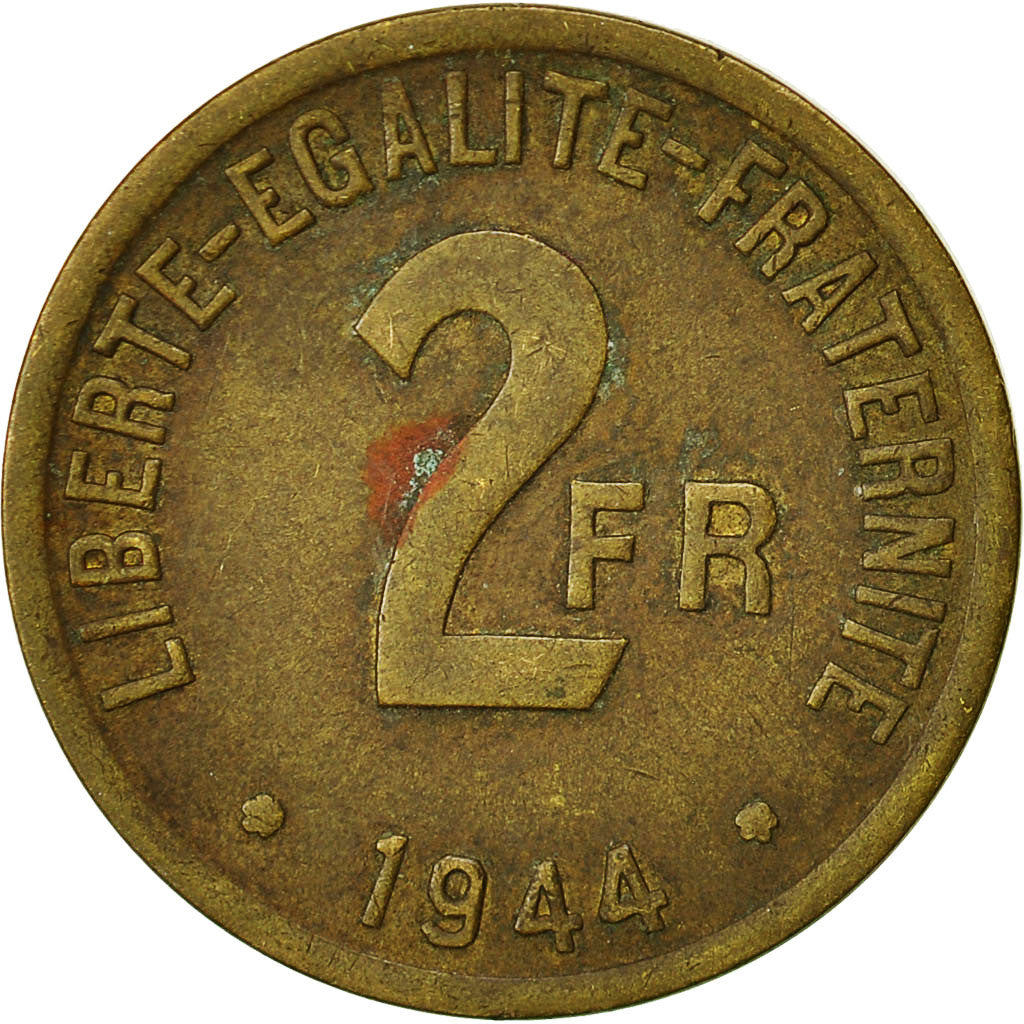 France, France Libre, 2 Francs, 1944, Philadelphie, TB+, Laiton, KM:905