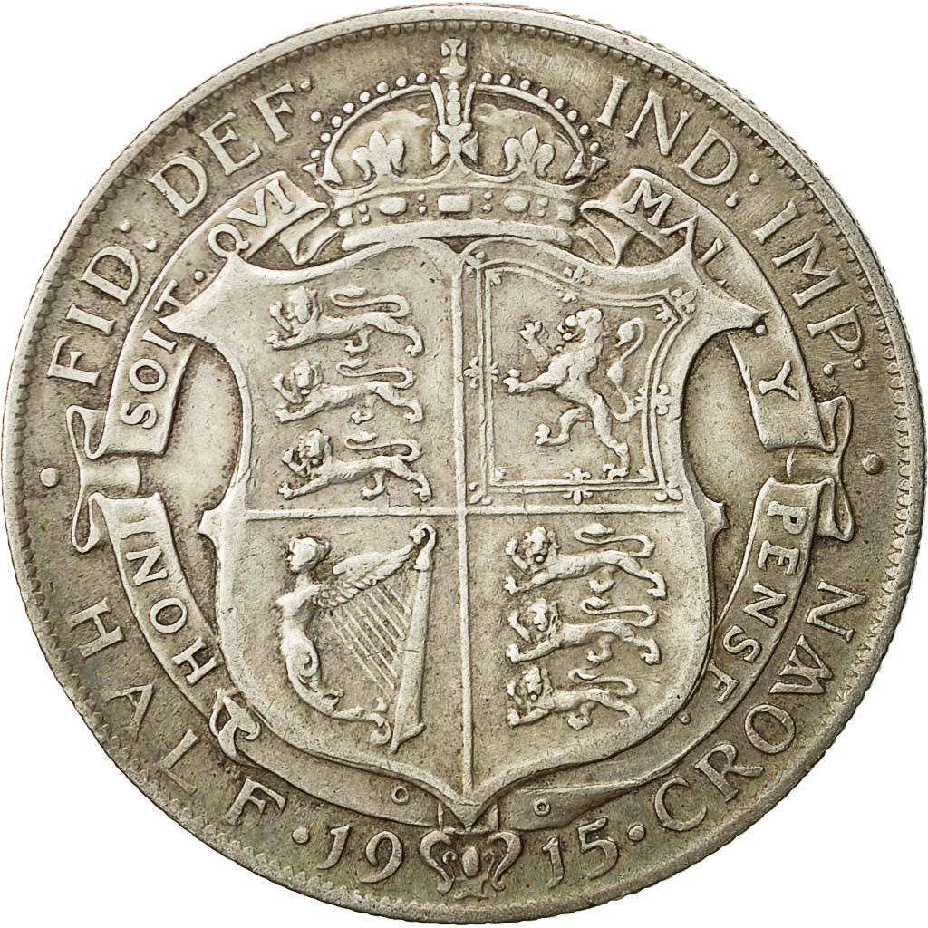 Great Britain, George V, 1/2 Crown, 1915, VF(30-35), Silver, KM:818.1