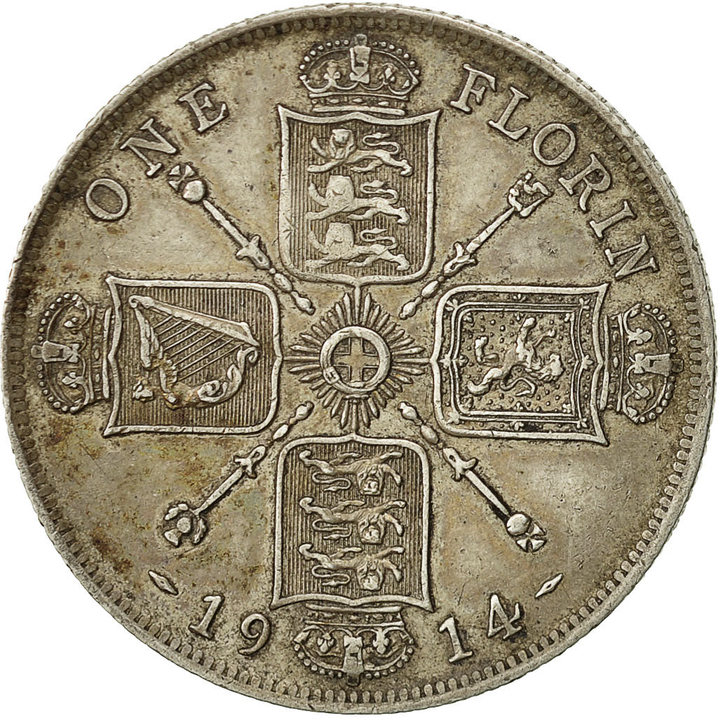 Great Britain, George V, Florin, Two Shillings, 1914, EF(40-45), Silver, KM:817