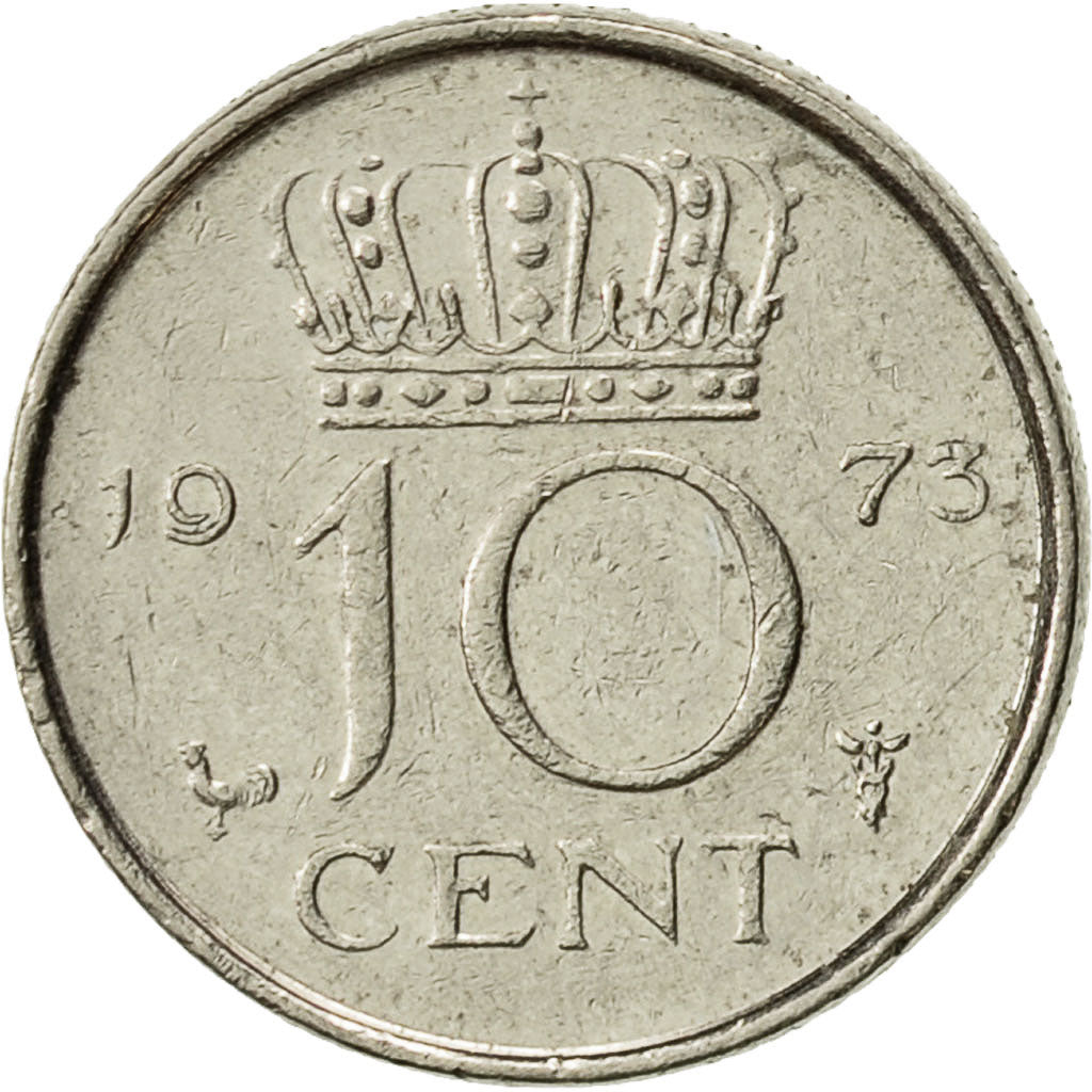 Netherlands, Juliana, 10 Cents, 1973, EF(40-45), Nickel, KM:182