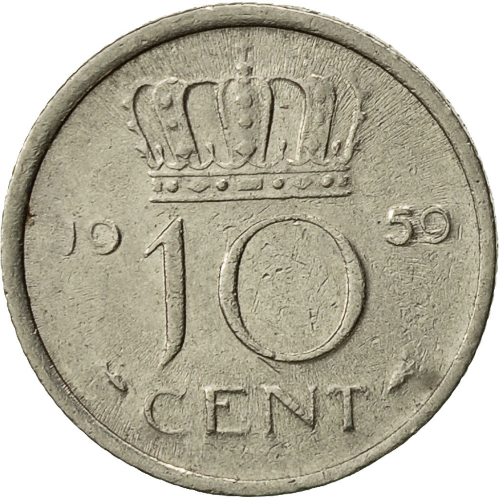 Münze, Niederlande, Juliana, 10 Cents, 1959, SS+, Nickel, KM:182