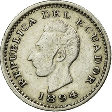 Coin, Ecuador, 1/2 Decimo, Medio, 1894, Lima, Lima, AU(55-58), Silver, KM:55.1