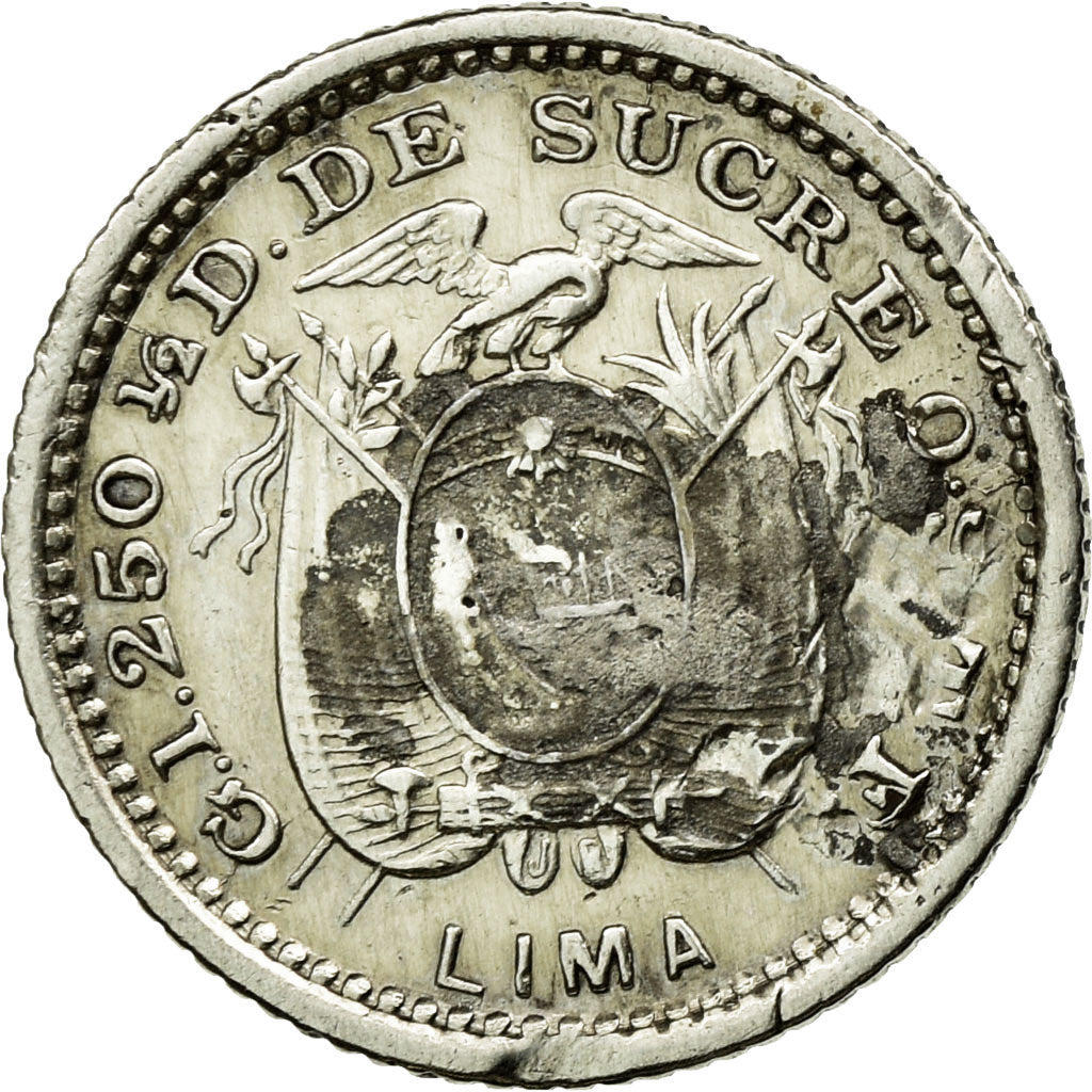Moneda, Ecuador, 1/2 Decimo, Medio, 1894, Lima, Lima, EBC, Plata, KM:55.1