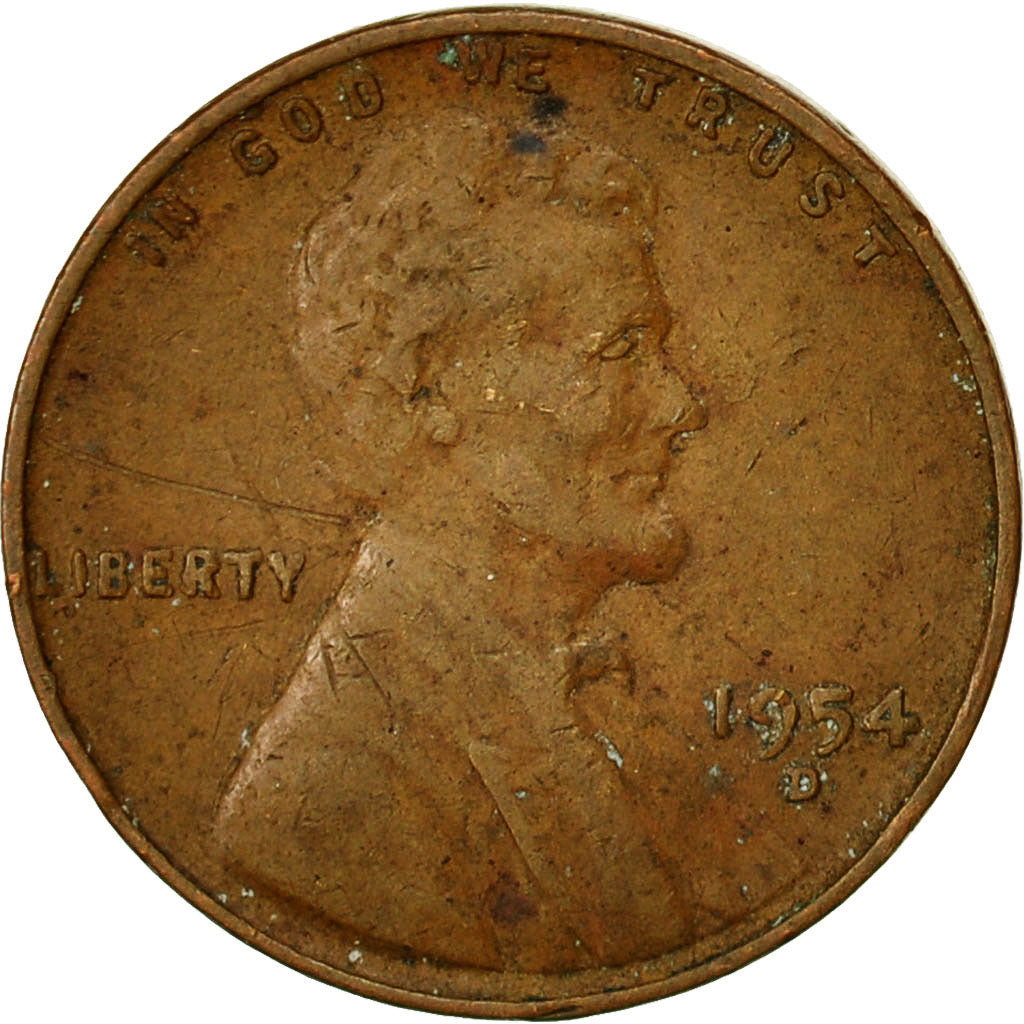 United States, Lincoln Cent, Cent, 1954, U.S. Mint, Denver, VF(30-35), Brass