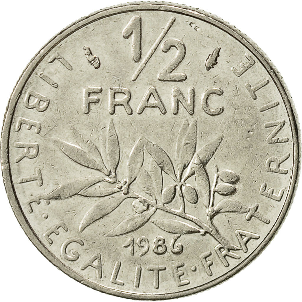 France, Semeuse, 1/2 Franc, 1986, Paris, EF(40-45), Nickel