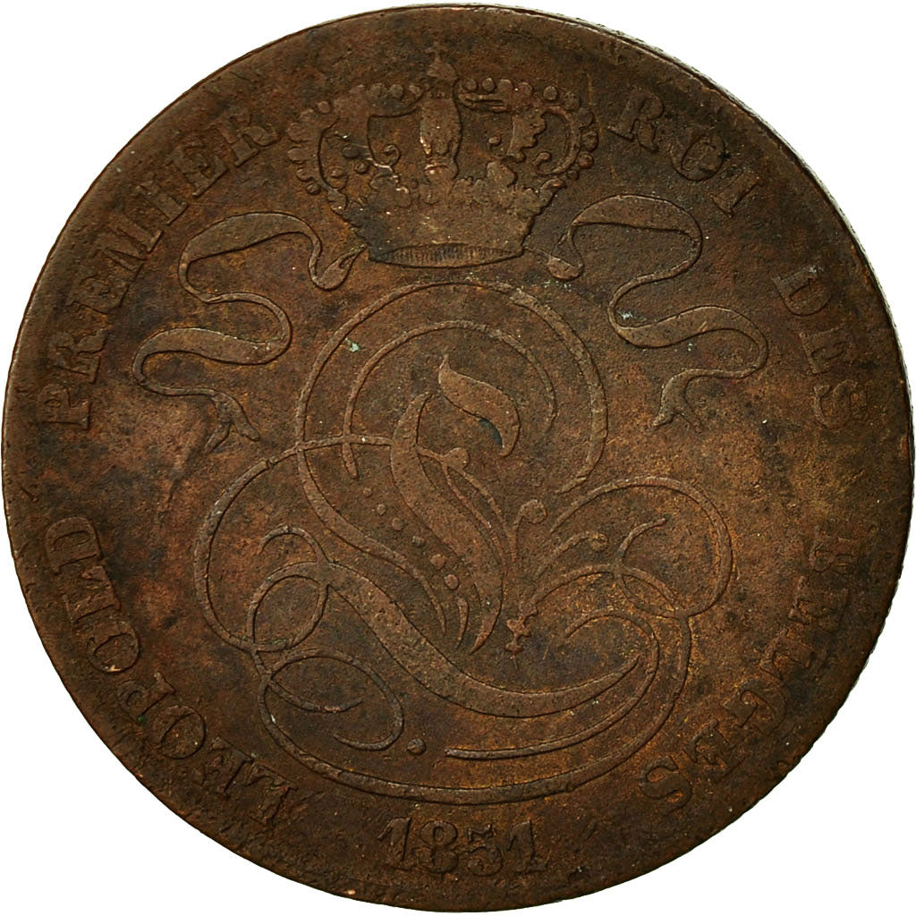 Belgium, Leopold I, 5 Centimes, 1851, F(12-15), Copper, KM:5.1