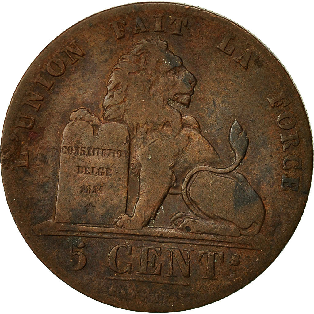 Belgium, Leopold I, 5 Centimes, 1851, F(12-15), Copper, KM:5.1