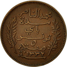 Tunisia, Muhammad al-Nasir Bey, 5 Centimes, 1914, Paris, AU(55-58), Bronze