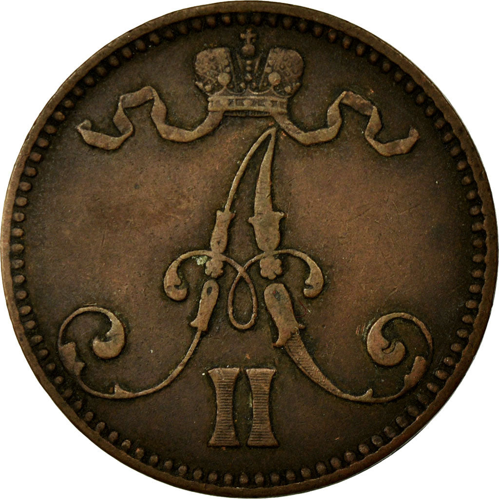 Coin, Finland, Alexander II, 5 Pennia, 1866, EF(40-45), Copper, KM:4.1