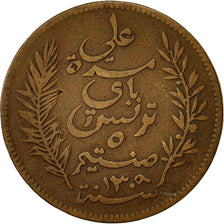 Túnez, Ali Bey, 5 Centimes, 1892, Paris, MBC+, Bronce, KM:221