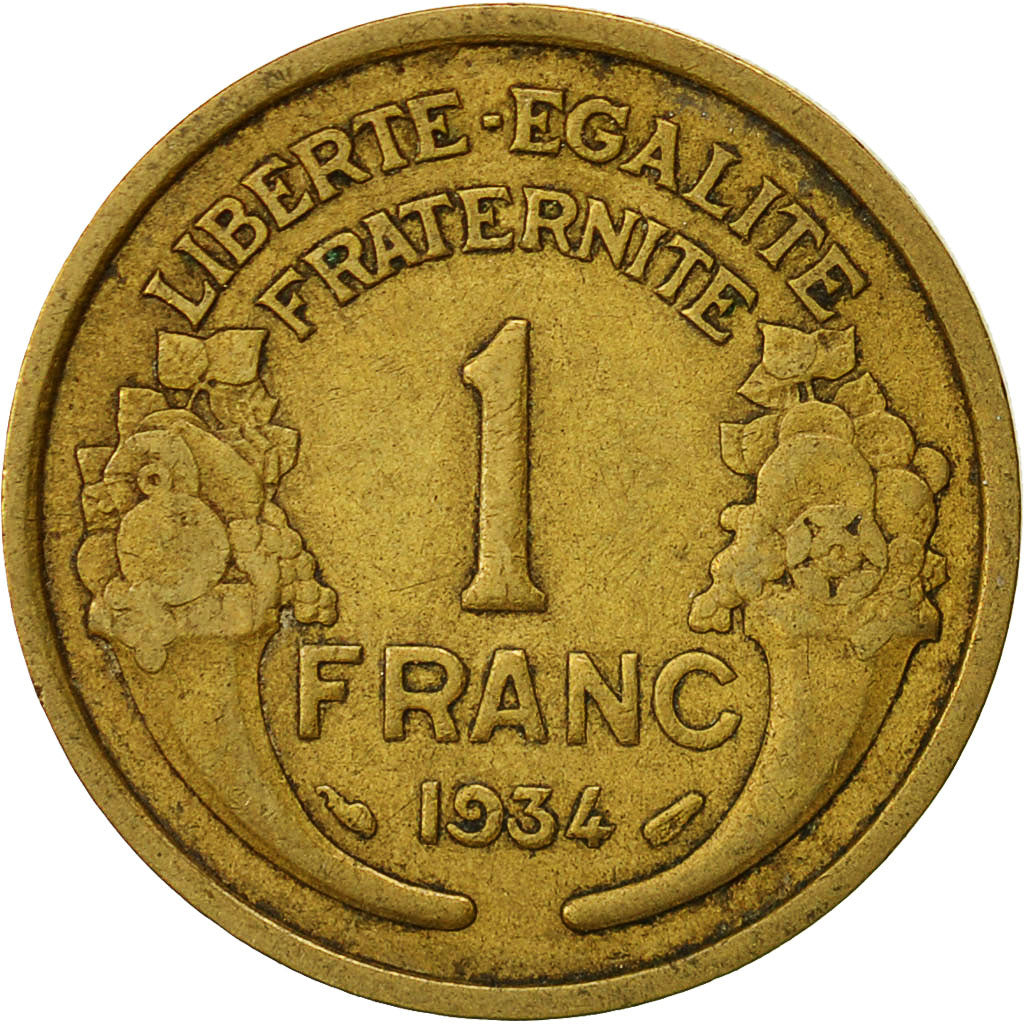 France, Morlon, Franc, 1934, Paris, TB, Aluminum-Bronze, KM:885, Gadoury:470