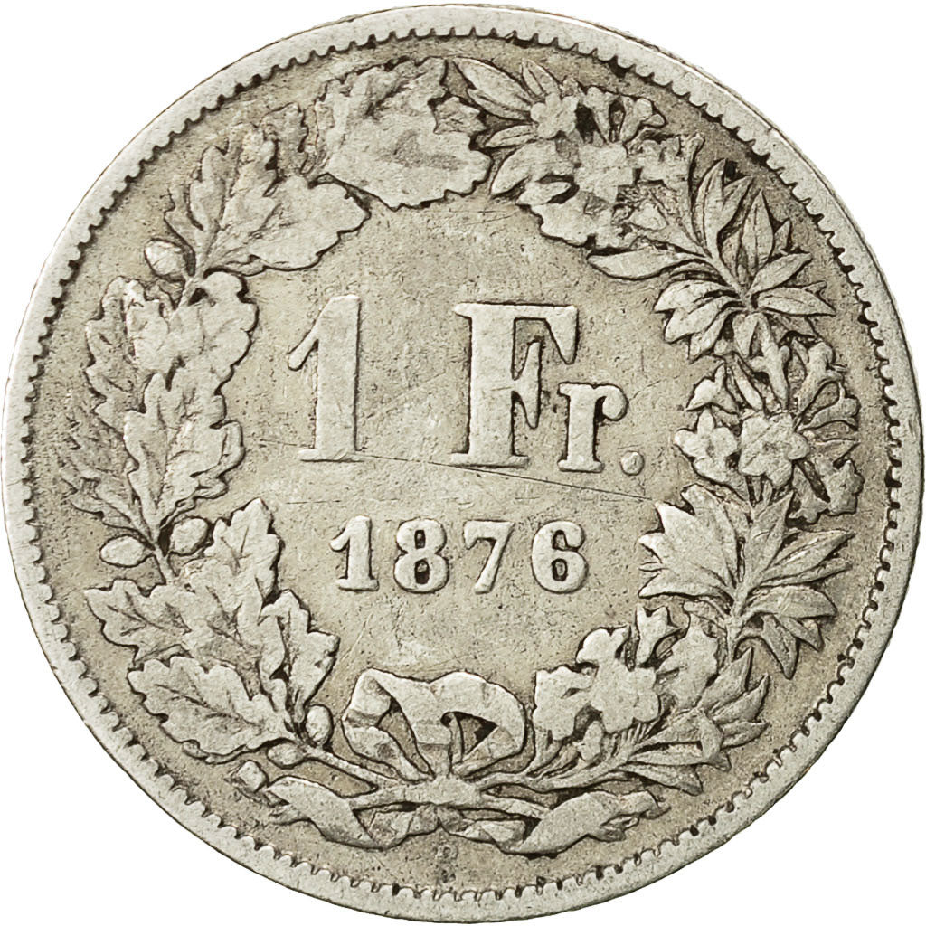 Switzerland, Franc, 1876, Bern, VF(30-35), Silver, KM:24
