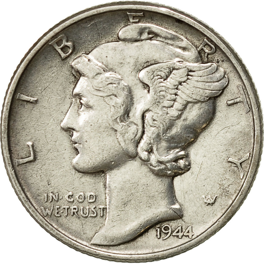 États-Unis, Mercury Dime, Dime, 1944, U.S. Mint, Philadelphie, SUP, Argent