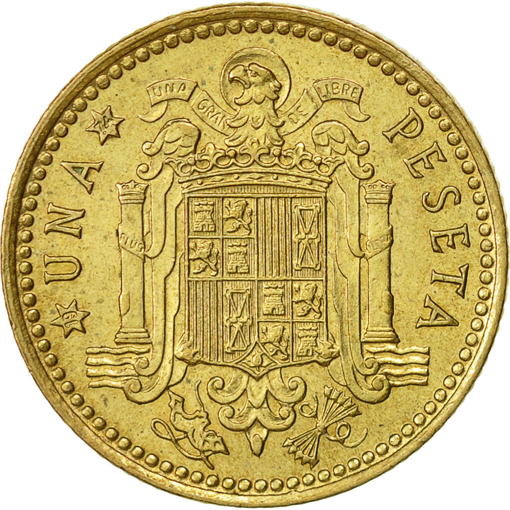 Spain, Francisco Franco, caudillo, Peseta, 1974, AU(50-53), Aluminum-Bronze