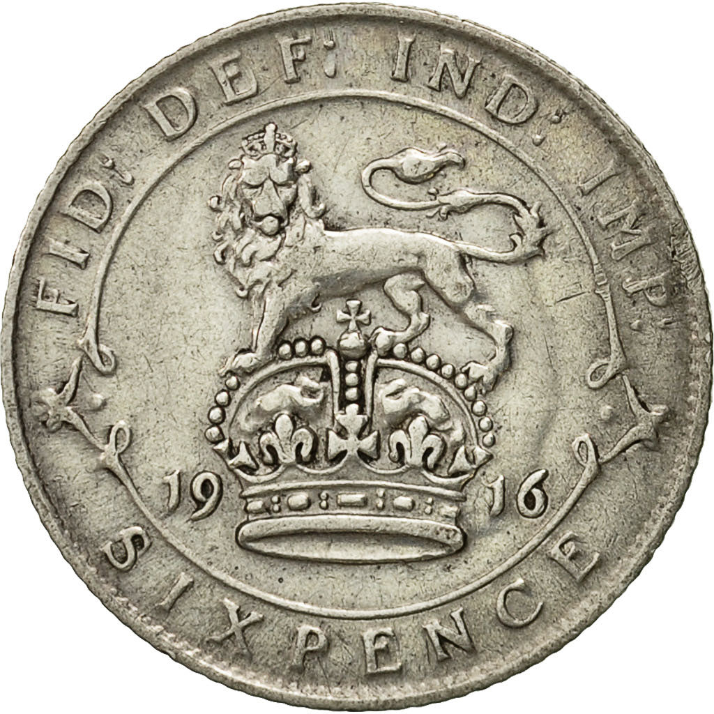 Great Britain, George V, 6 Pence, 1916, AU(50-53), Silver, KM:815