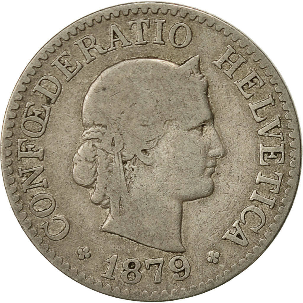 Switzerland, 10 Rappen, 1879, Bern, EF(40-45), Copper-nickel, KM:27