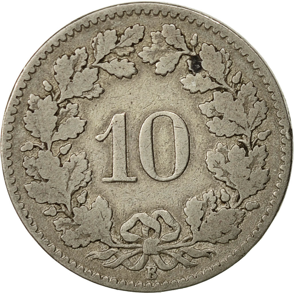 Switzerland, 10 Rappen, 1879, Bern, EF(40-45), Copper-nickel, KM:27