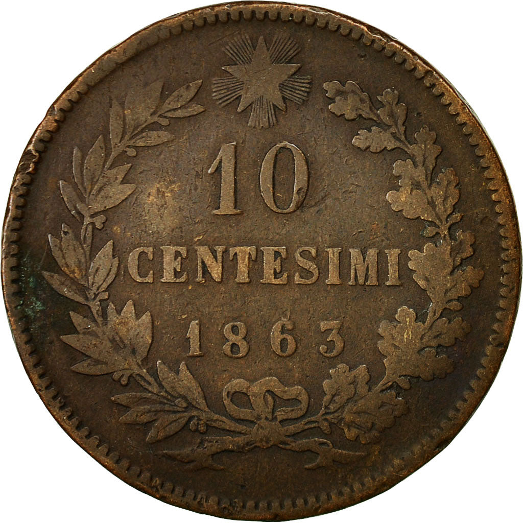 Italy, Vittorio Emanuele II, 10 Centesimi, 1863, Milan, VF(20-25), Copper