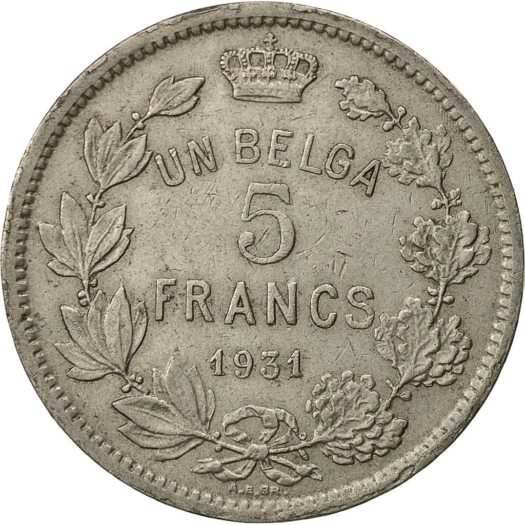 Belgium, 5 Francs, 5 Frank, 1931, VF(30-35), Nickel, KM:97.1