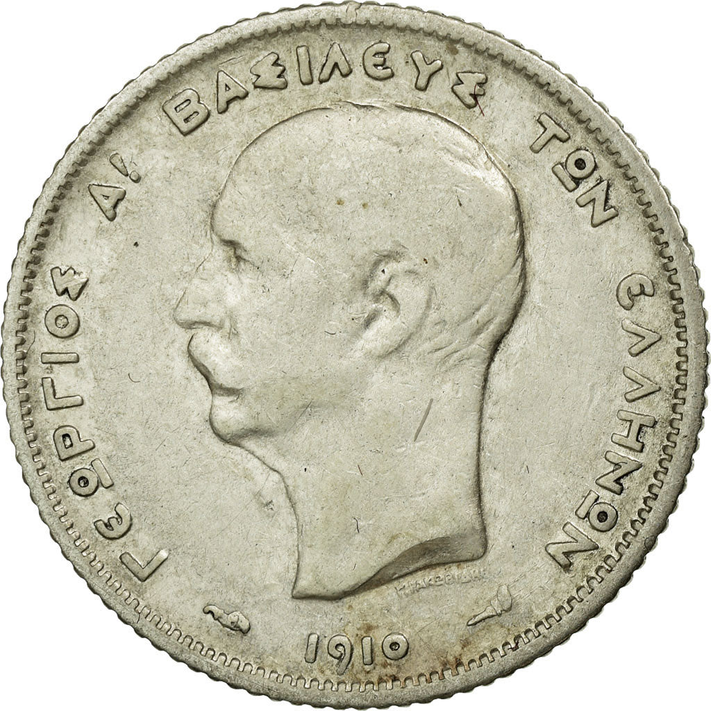 Coin, Greece, George I, Drachma, 1910, VF(30-35), Silver, KM:60