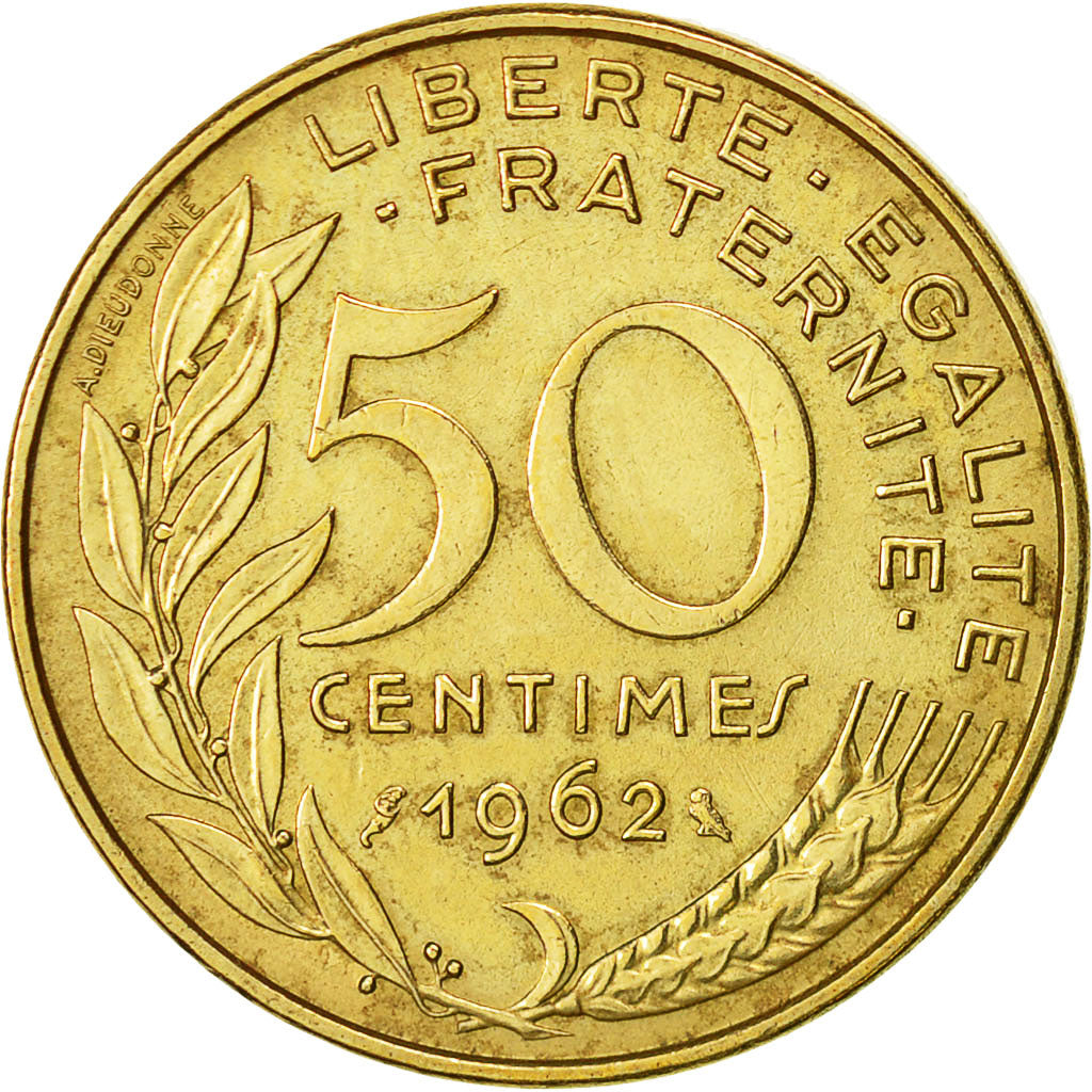 France, Marianne, 50 Centimes, 1962, Paris, AU(50-53), Aluminum-Bronze, KM:939.1