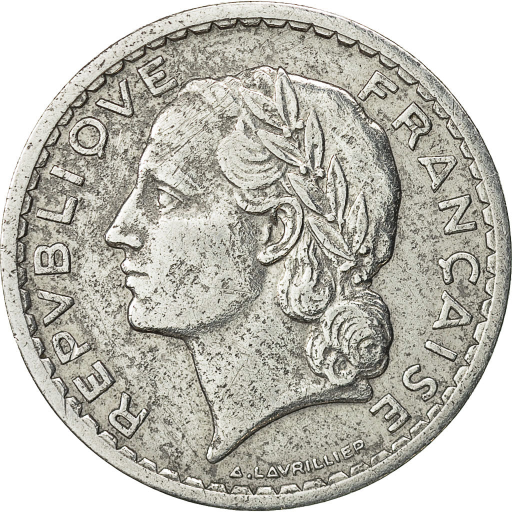 Moneta, Francja, Lavrillier, 5 Francs, 1947, Paris, AU(50-53), Aluminium