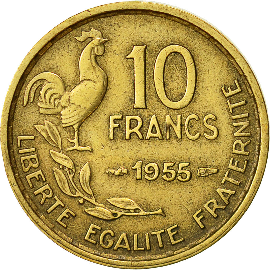 France, Guiraud, 10 Francs, 1955, Paris, VF(30-35), Aluminum-Bronze, KM:915.1