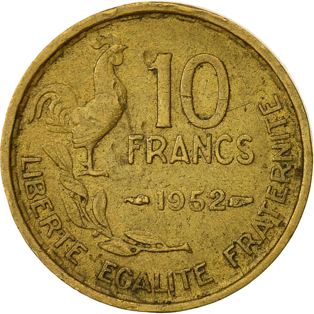 France, Guiraud, 10 Francs, 1952, Paris, VF(30-35), Aluminum-Bronze, KM:915.1