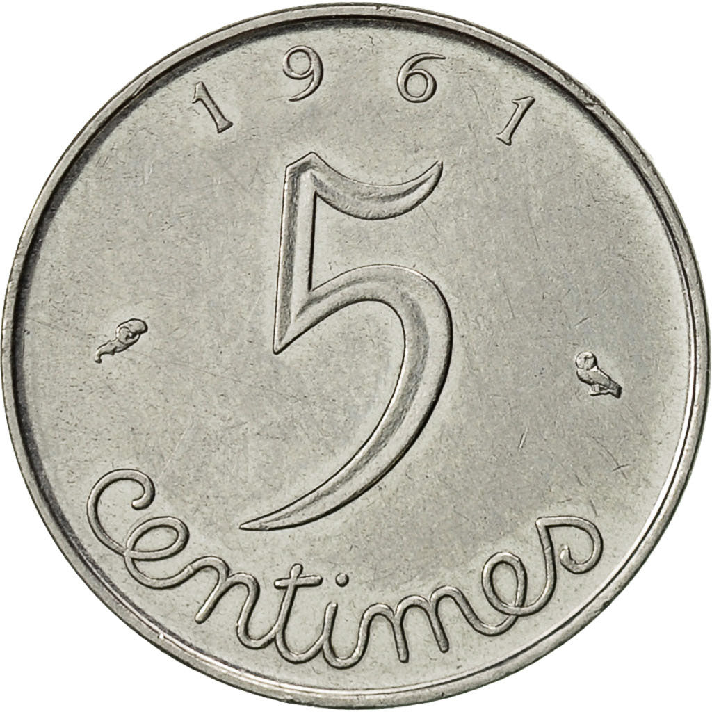 France, Épi, 5 Centimes, 1961, Paris, VF(30-35), Stainless Steel, KM:927