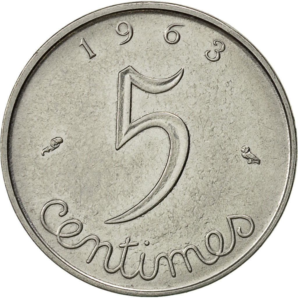 France, Épi, 5 Centimes, 1963, Paris, AU(50-53), Stainless Steel, KM:927