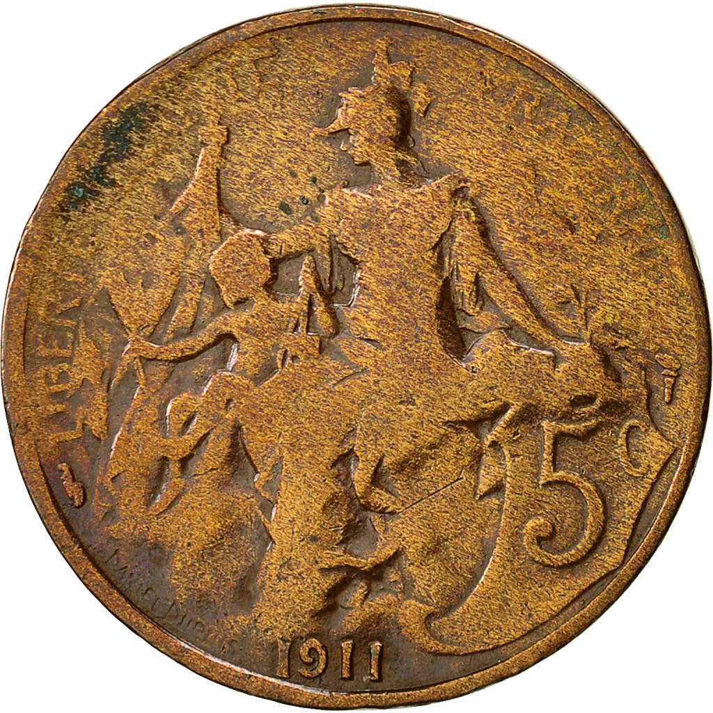 France, Dupuis, 5 Centimes, 1911, Paris, EF(40-45), Bronze, KM:842, Gadoury:165