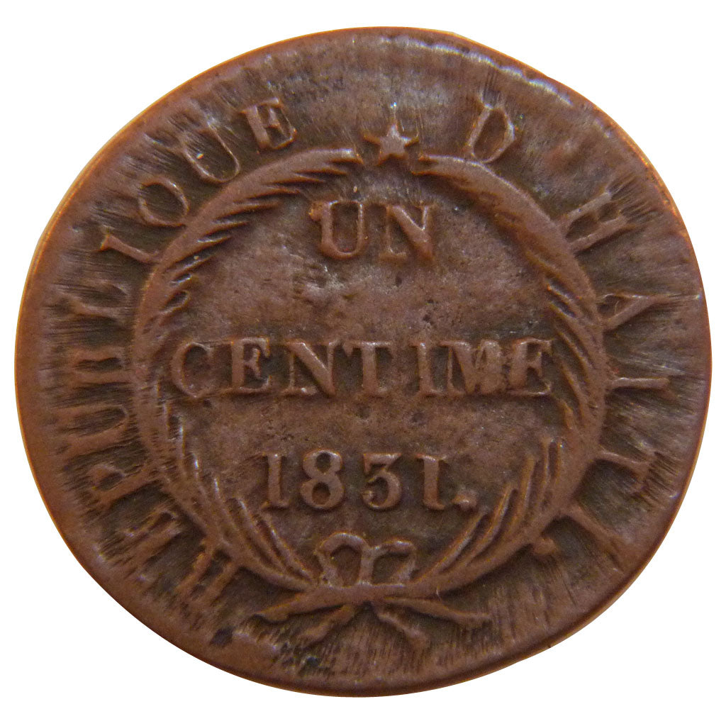 Haiti, 1 Centime, 1831, KM #21, EF(40-45), Copper, 3.00