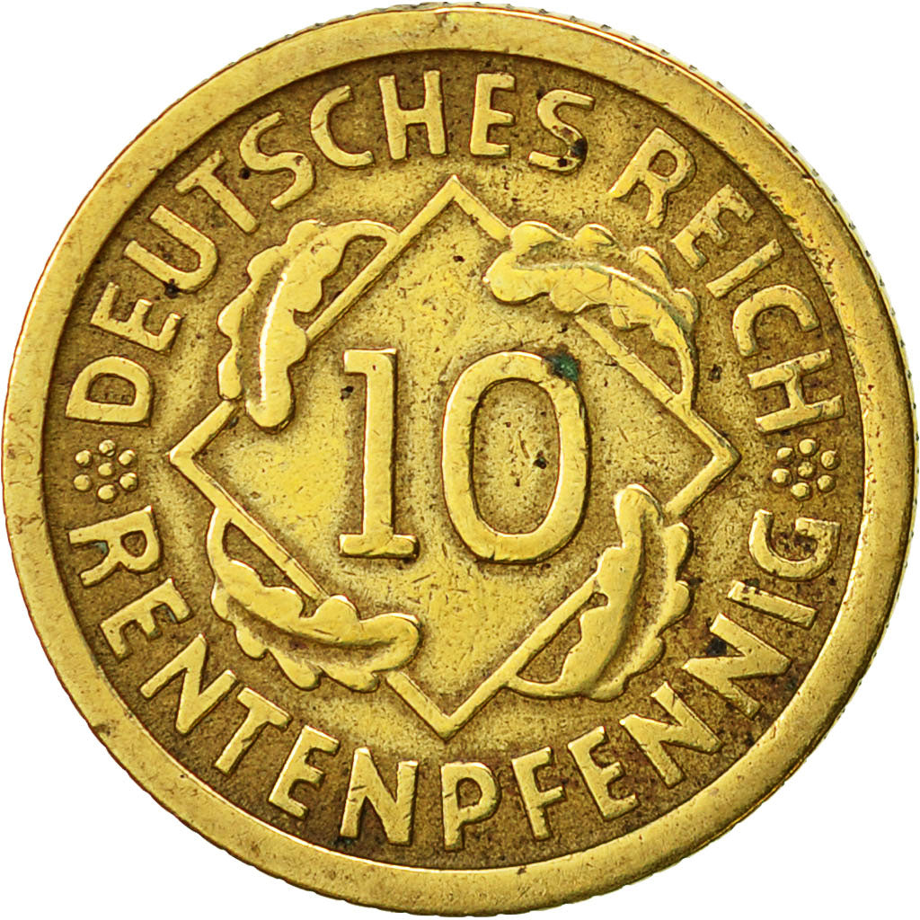 Moneta, NIEMCY, REP. WEIMARSKA, 10 Rentenpfennig, 1924, Stuttgart, EF(40-45)