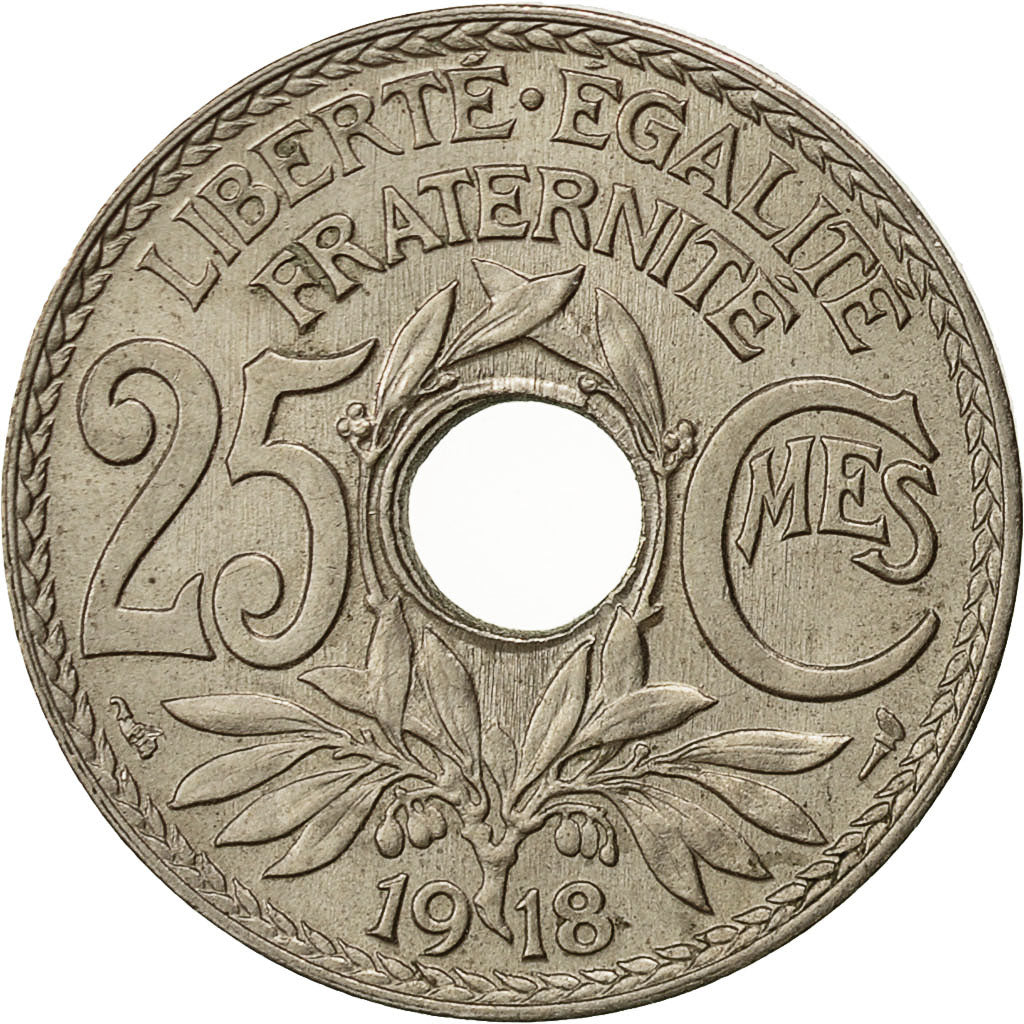France, Lindauer, 25 Centimes, 1918, EF(40-45), Copper-nickel, KM:867a