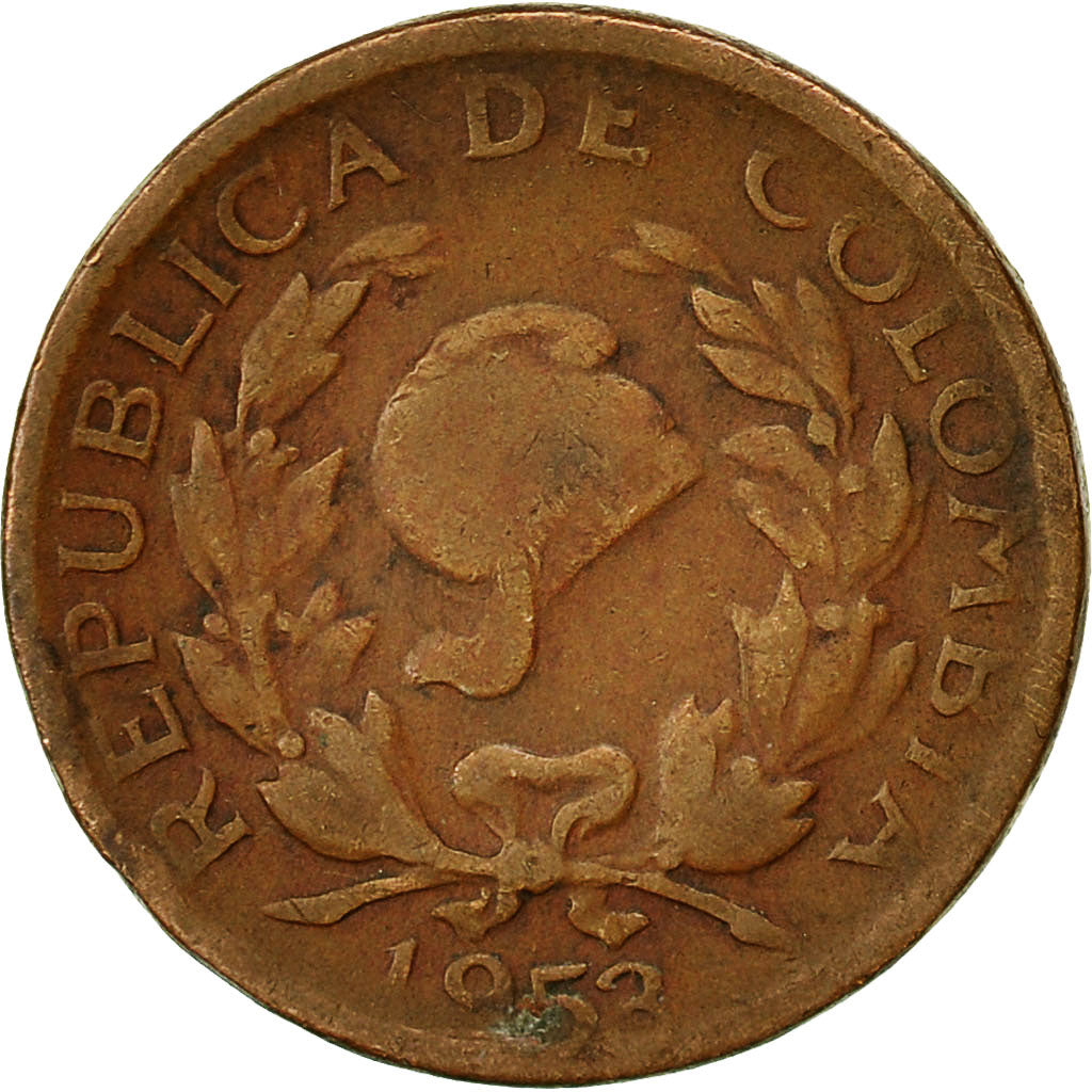 Colombia, 5 Centavos, 1953, EF(40-45), Bronze, KM:206