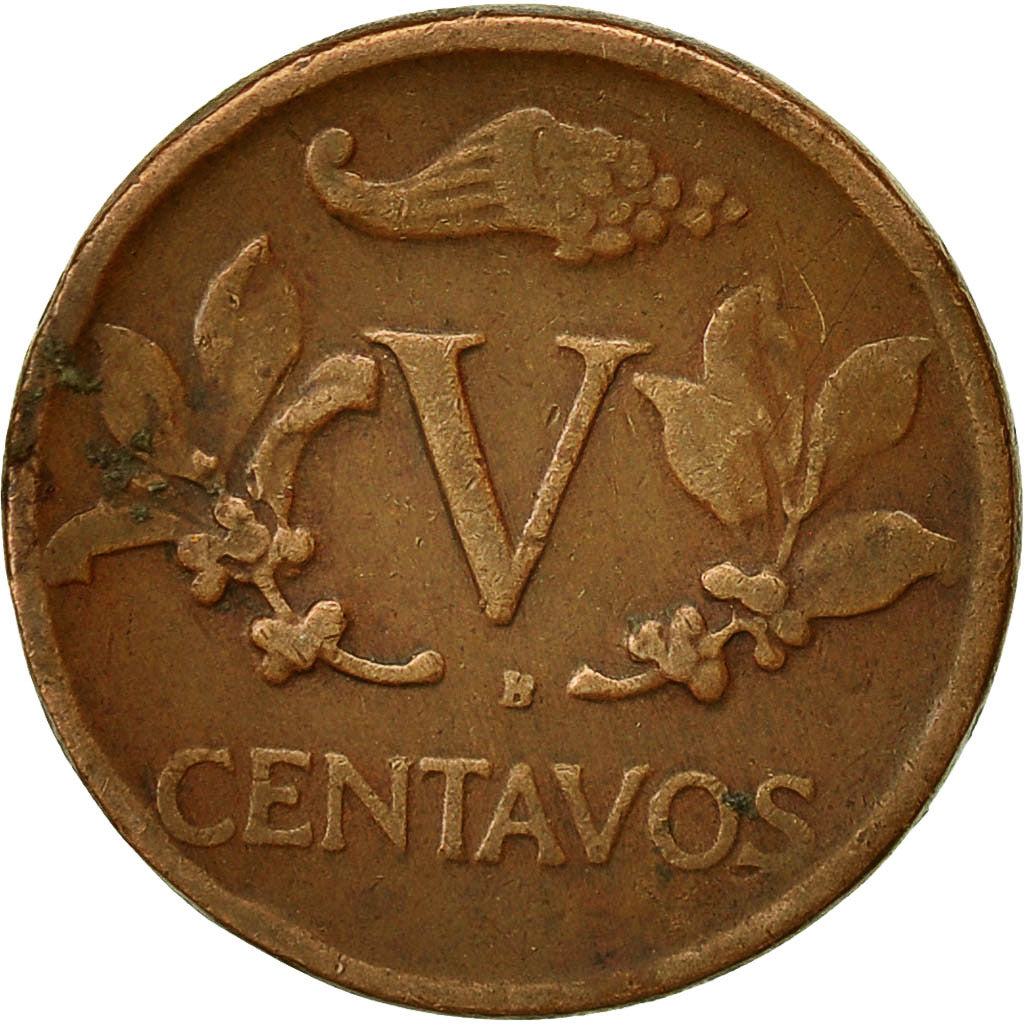 Colombia, 5 Centavos, 1953, EF(40-45), Bronze, KM:206