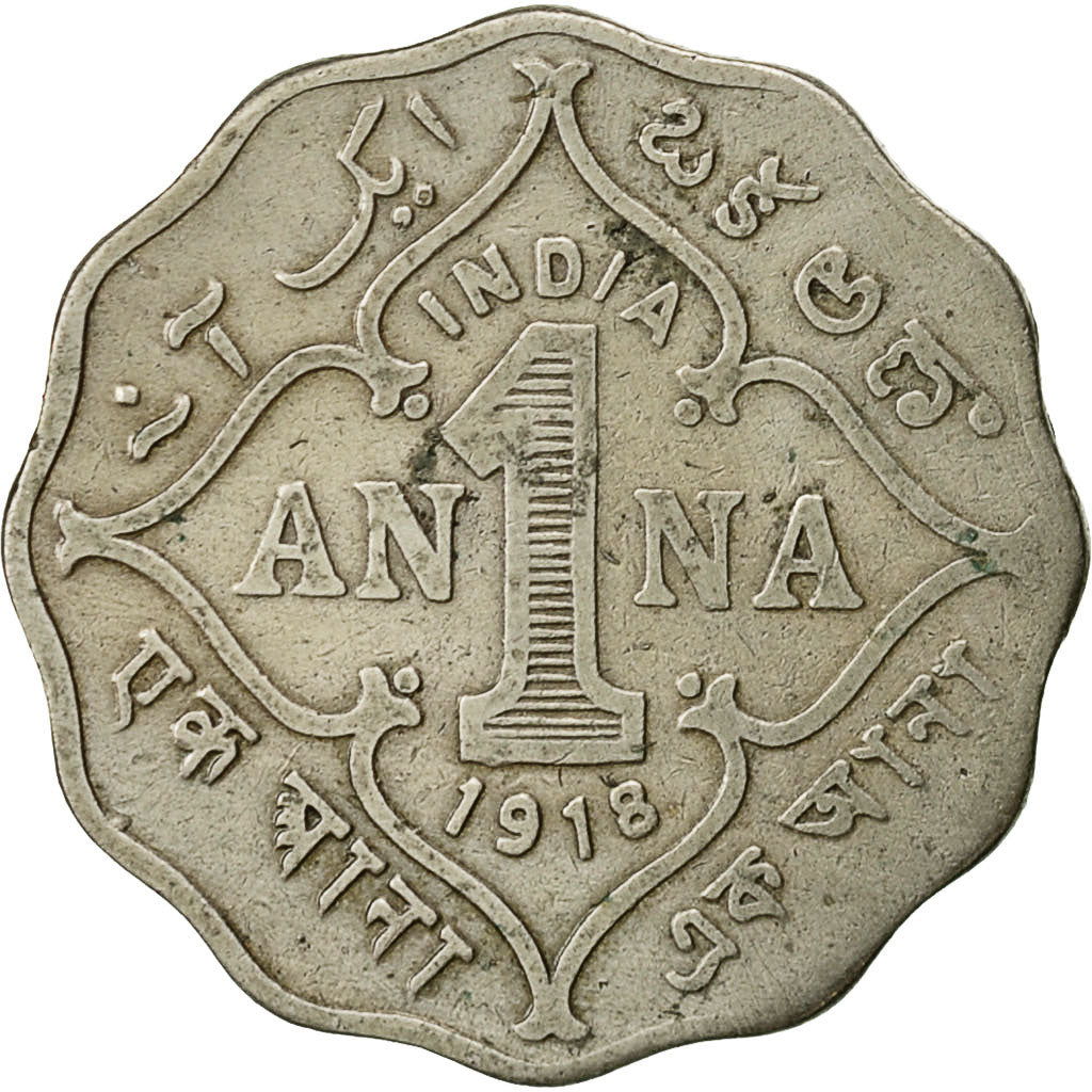 INDIA-BRITISH, George V, Anna, 1918, SS+, Copper-nickel, KM:513