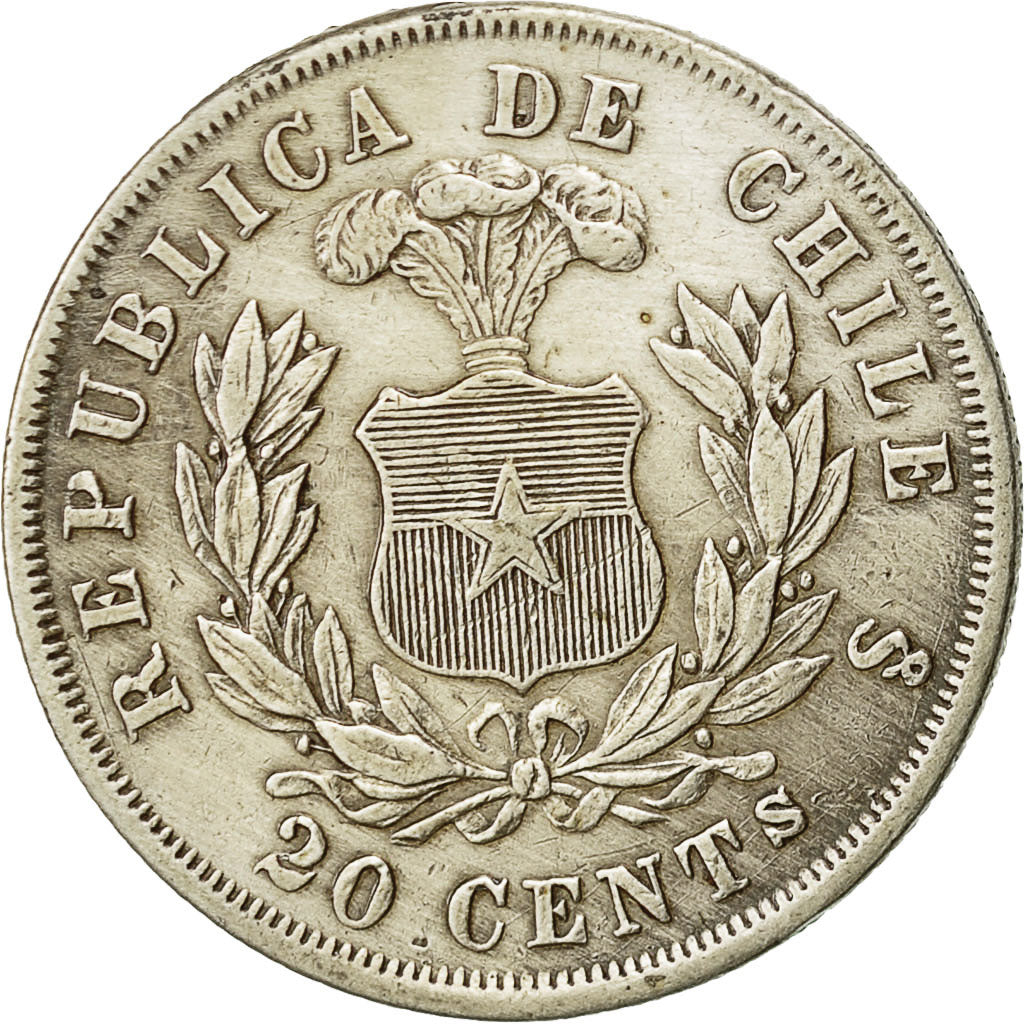 Chile, 20 Centavos, 1876, VF(30-35), Silver, KM:138.1