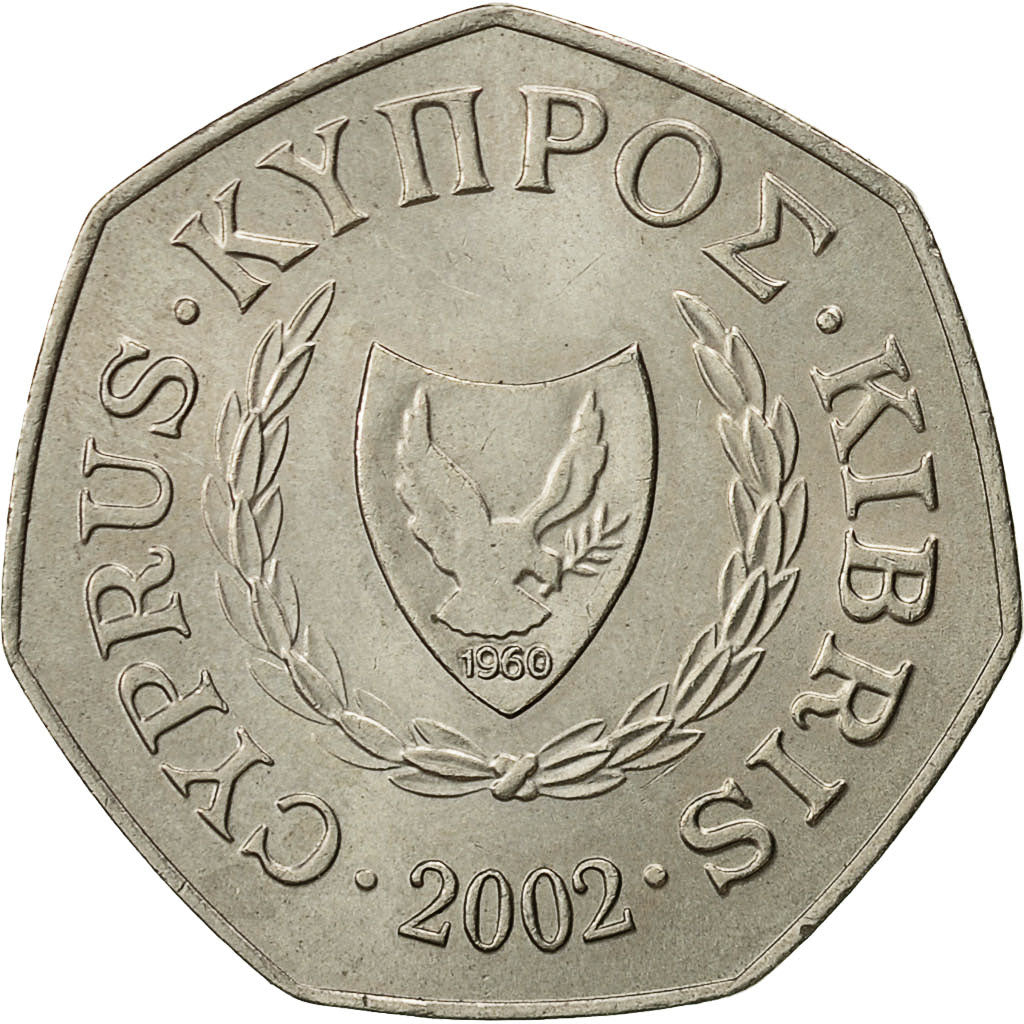 Cyprus, 50 Cents, 2002, AU(55-58), Copper-nickel, KM:66