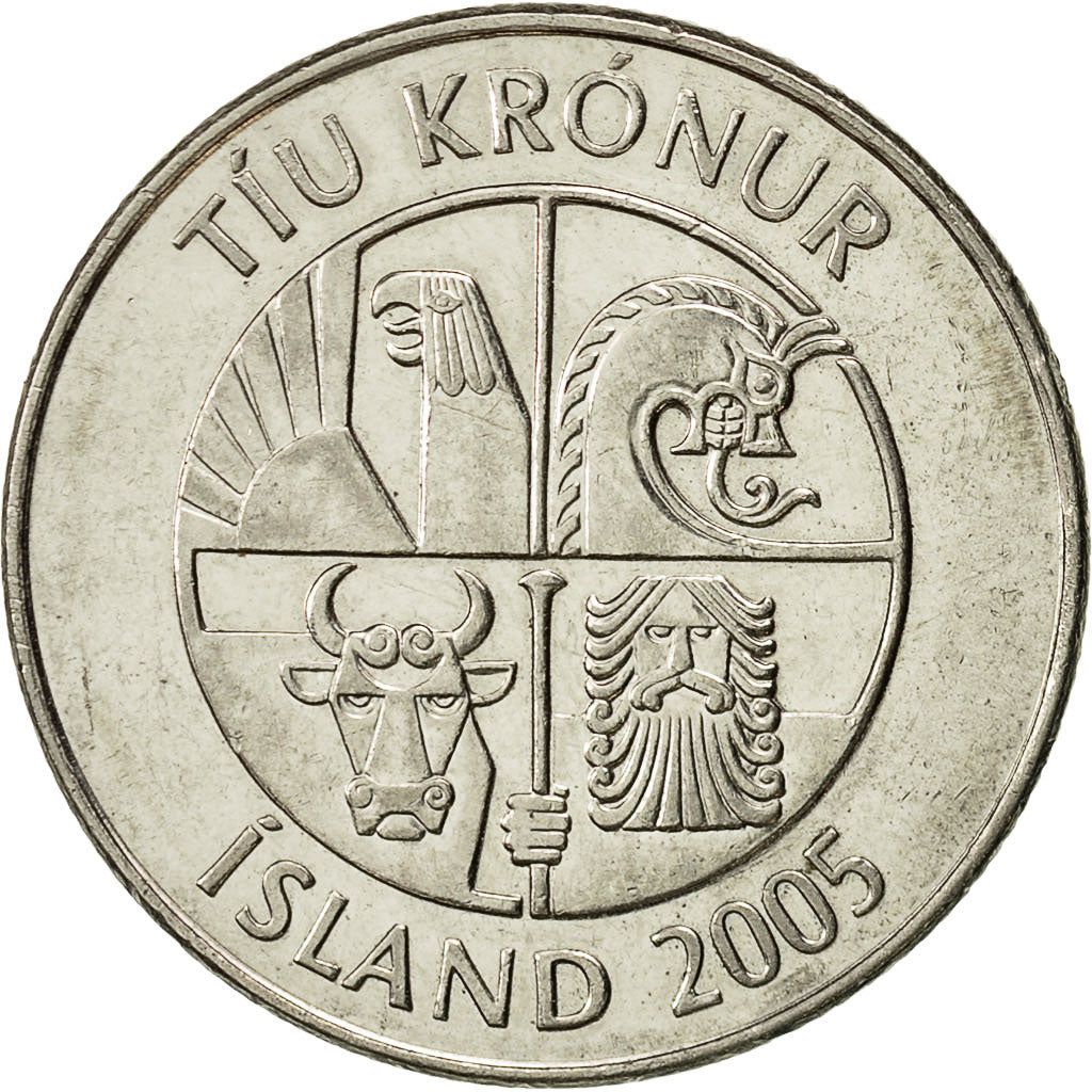 Iceland, 10 Kronur, 2005, SS+, Nickel plated steel, KM:29.1a